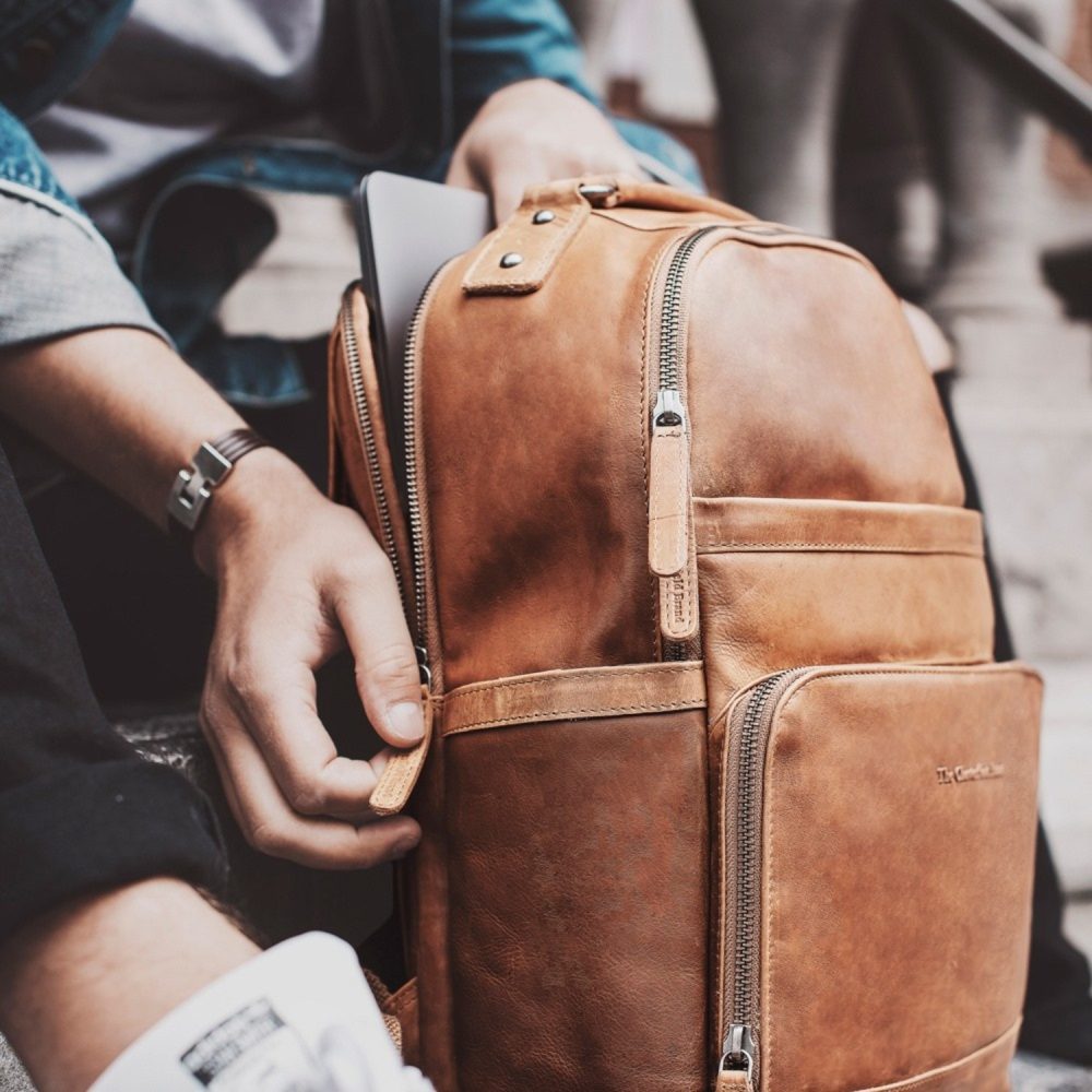 leather backpack cognac austin