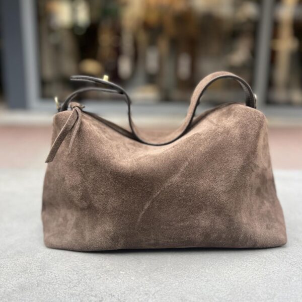 Γυναικεία Τσάντα χειρός δέρμα suede καφέ