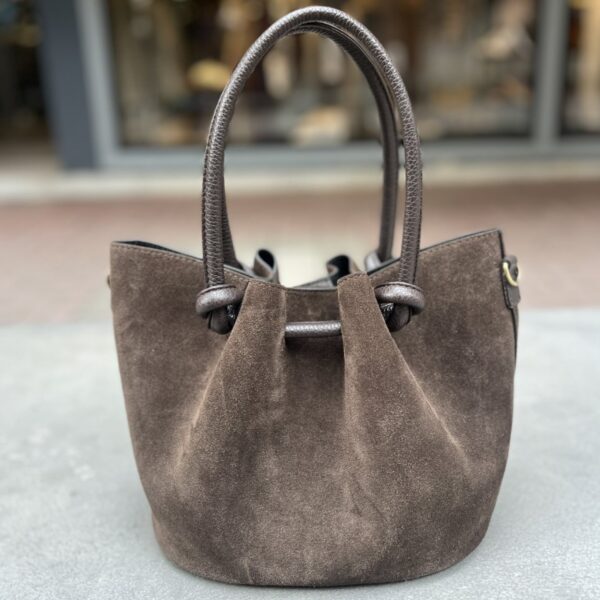 Γυναικεία Τσάντα χειρός δέρμα suede σκούρο καφέ