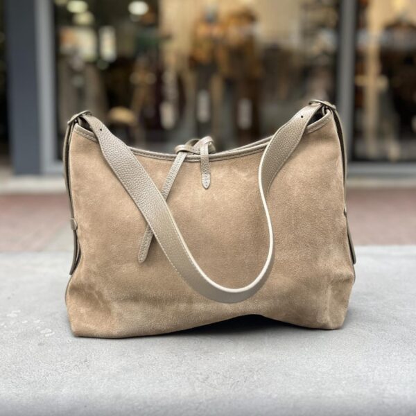 Γυναικεία Τσάντα χειρός δέρμα suede taupe