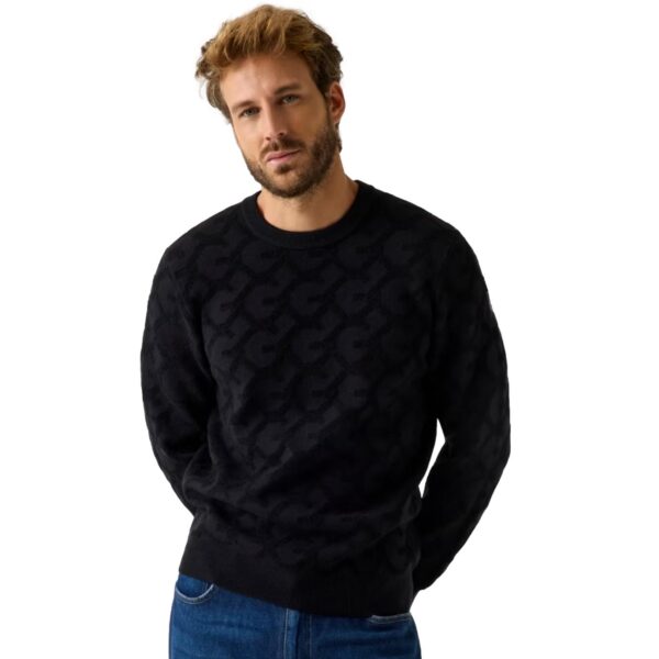 Πουλόβερ Embossed jacquard logo Guess harris zip ανδρικό μαύρο