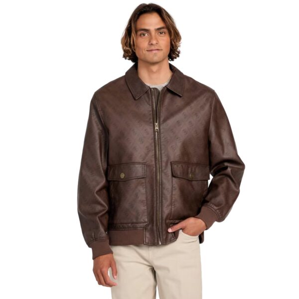 Jacket eco pelle GUESS monogram logo καφέ ανδρικό