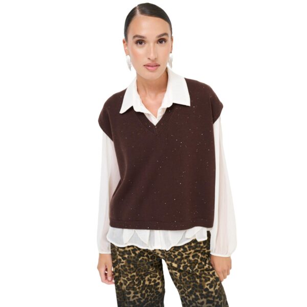 Πλεκτό αμάνικο με στρας Γυναικείο καφέ