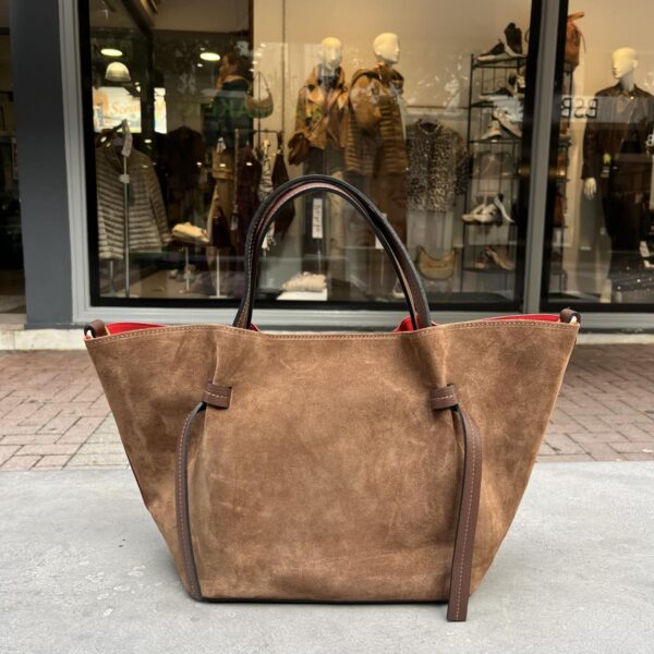 Γυναικεία Τσάντα χειρός δέρμα suede καφέ