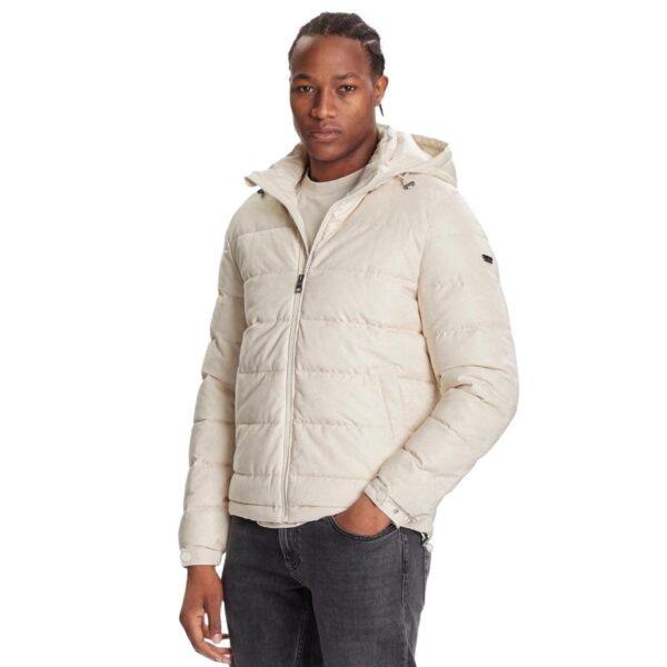 Μπουφάν Guess monogram puffa jacket cream ανδρικό
