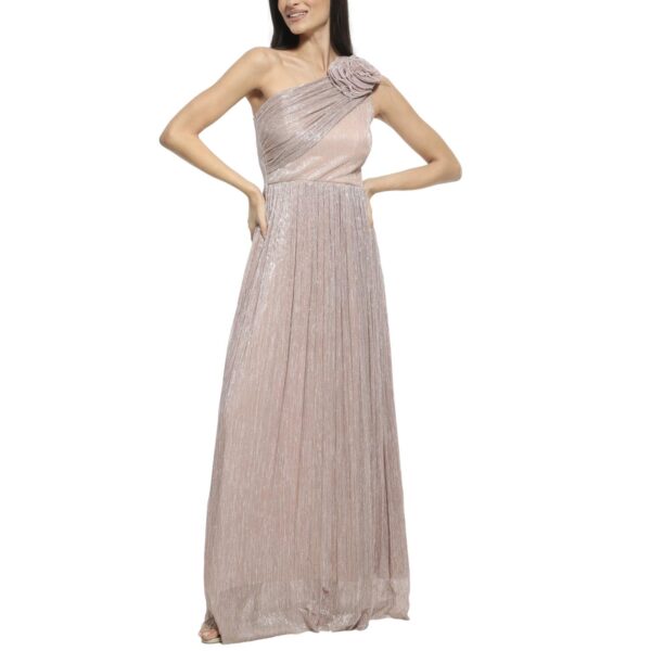 Φόρεμα maxi lurex dusty pink με έναν ώμο