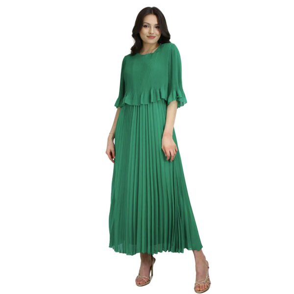 Φόρεμα μακρύ πλισέ με βολάν μανίκι 3/4 πράσινο