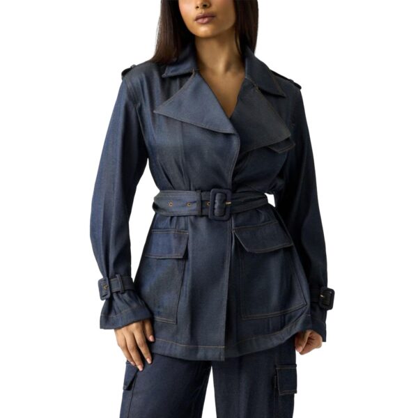 Γυναικεία καπαρντίνα Guess Regine short trench μπλέ