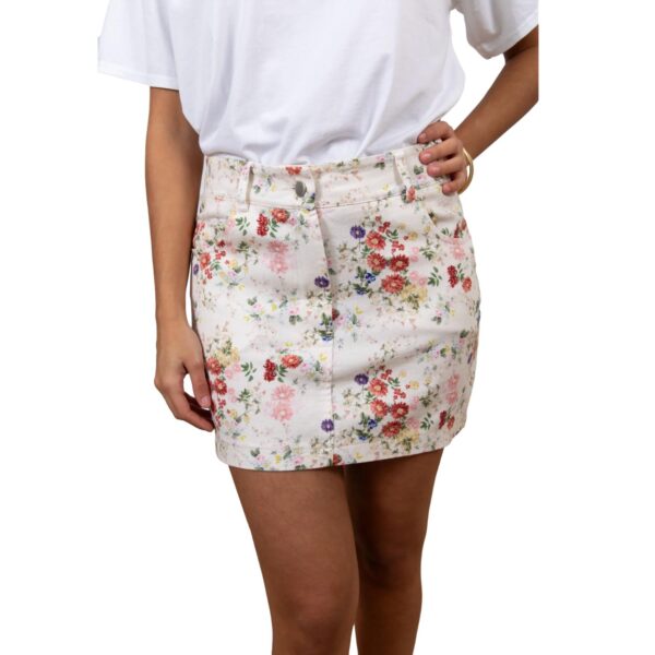 Γυναικεία φούστα mini denim floral κρεμ