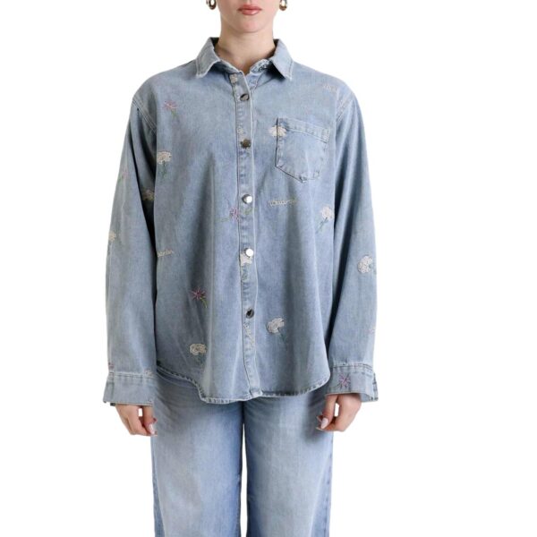 Jacket denim blue με κέντημα γυναικείo