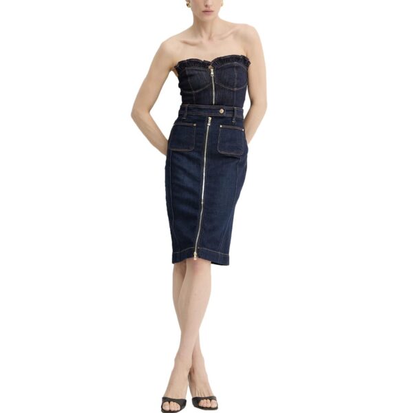 Φούστα Guess denim rosita midi γυναικεία μπλε navy