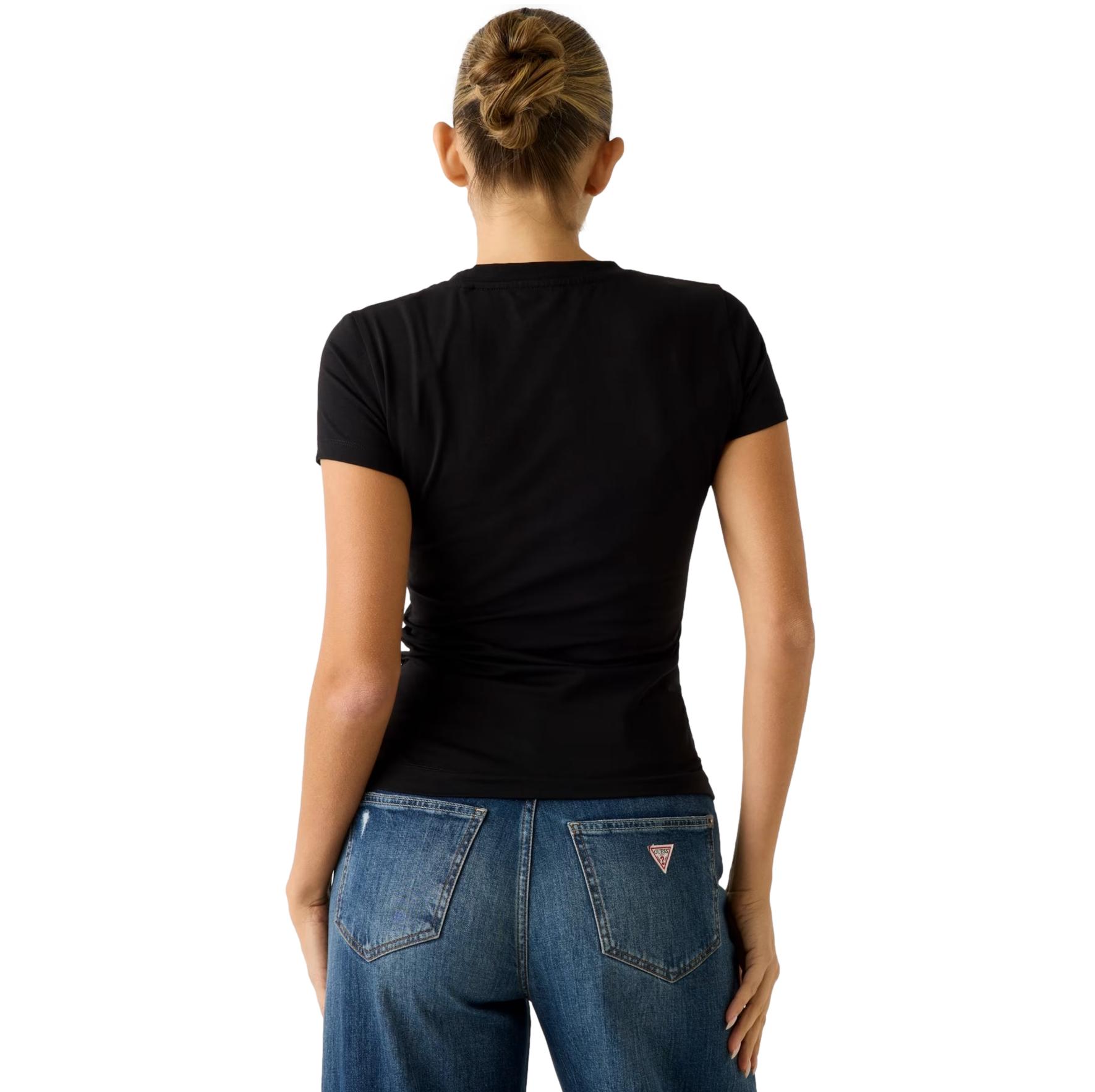 Γυναικείο T-shirt Guess camelia triangle tee μαύρο - Image 4