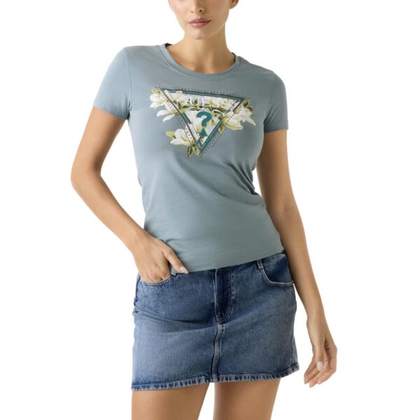 Γυναικείο T-shirt Guess camelia triangle tee μπλε φιμέ