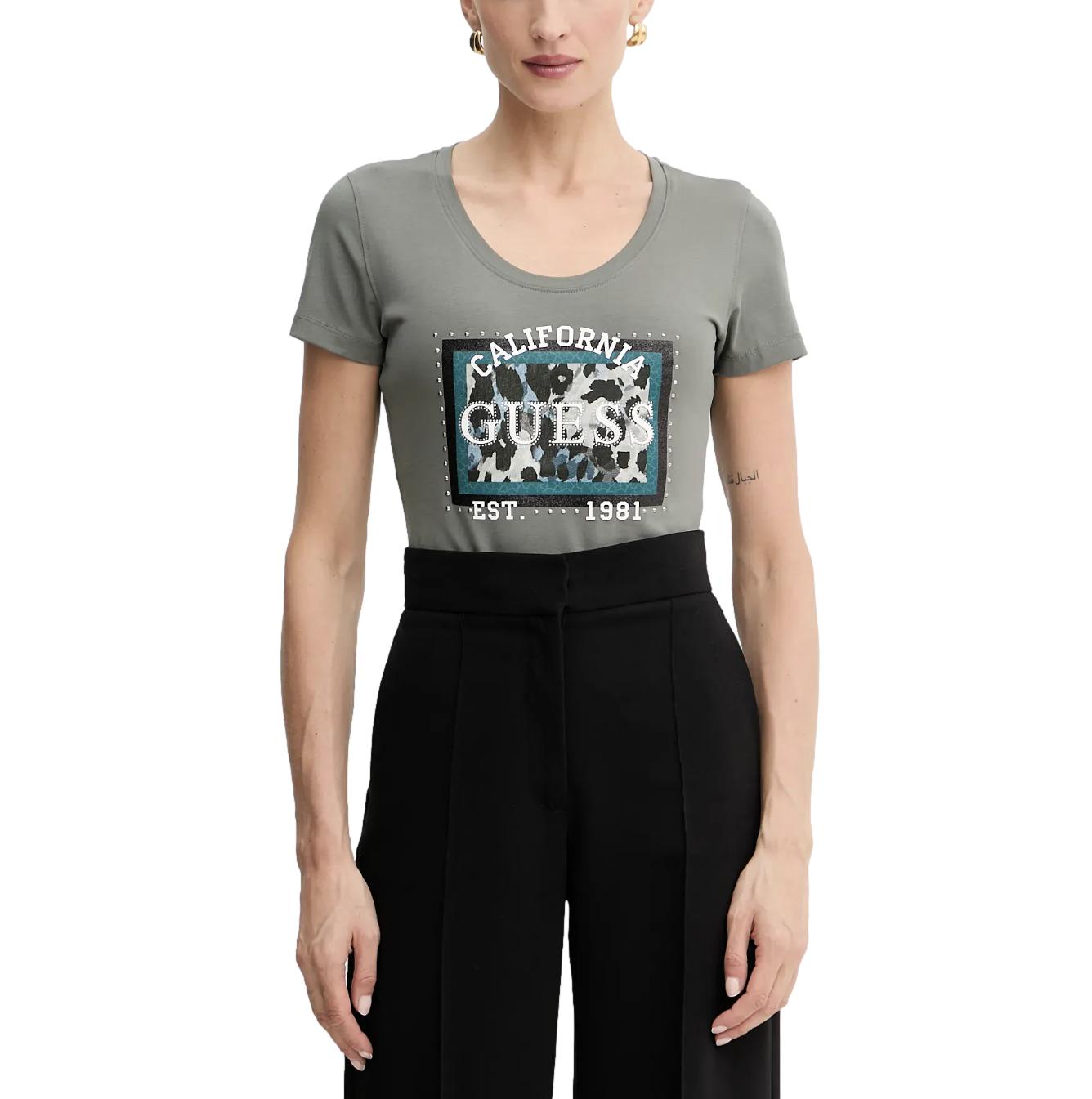 Γυναικείο T-shirt Guess animalier χακί