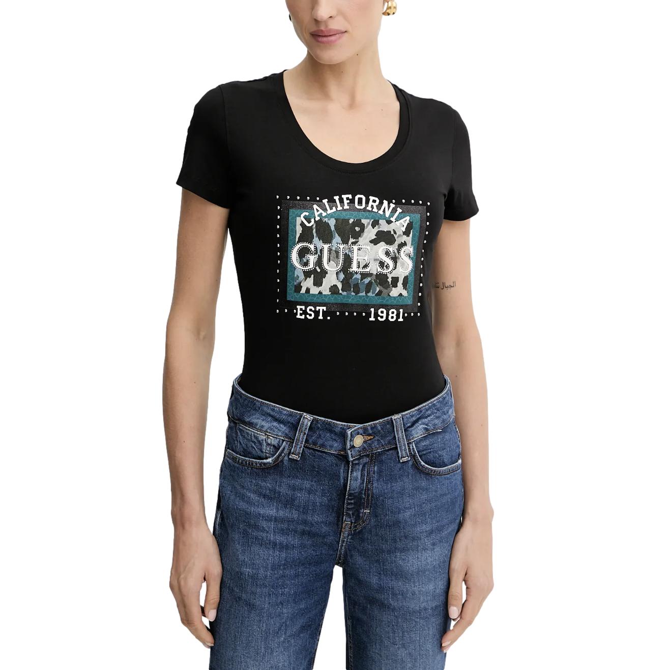Γυναικείο T-shirt Guess animalier μαύρο