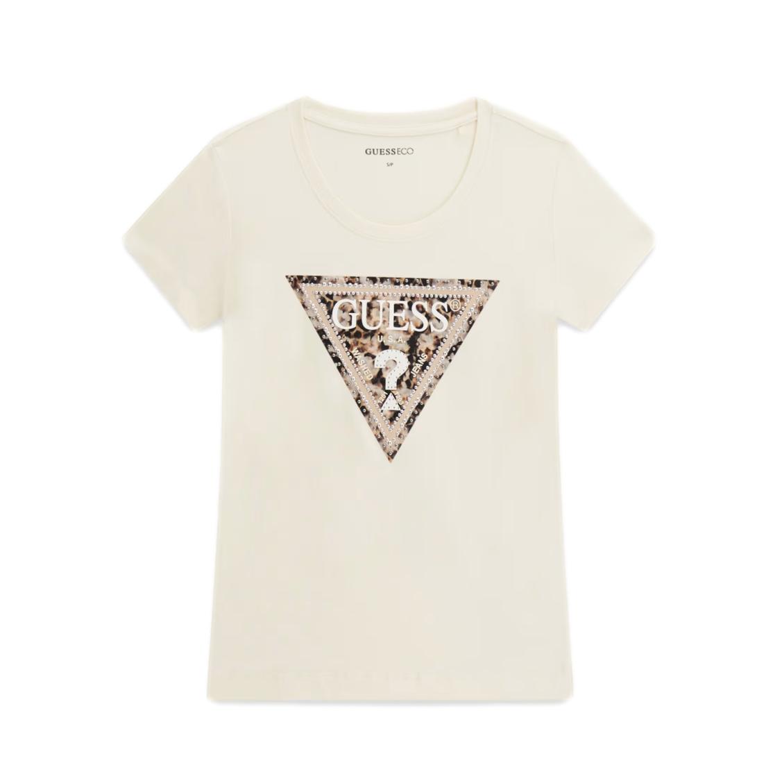 Γυναικείο T-shirt Guess leo triangle tee κρεμ - Image 5