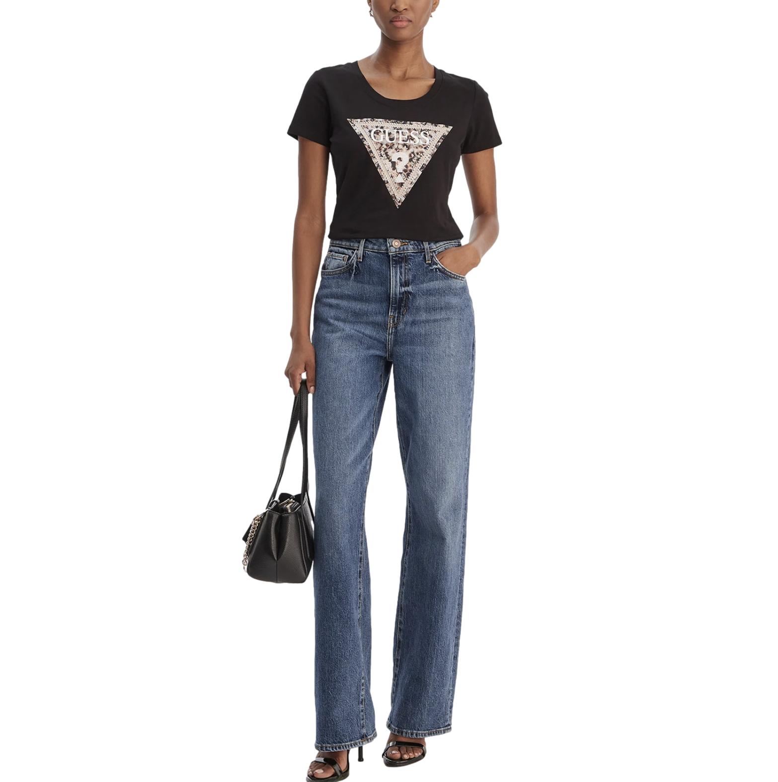 Γυναικείο T-shirt Guess leo triangle tee μαύρο - Image 4