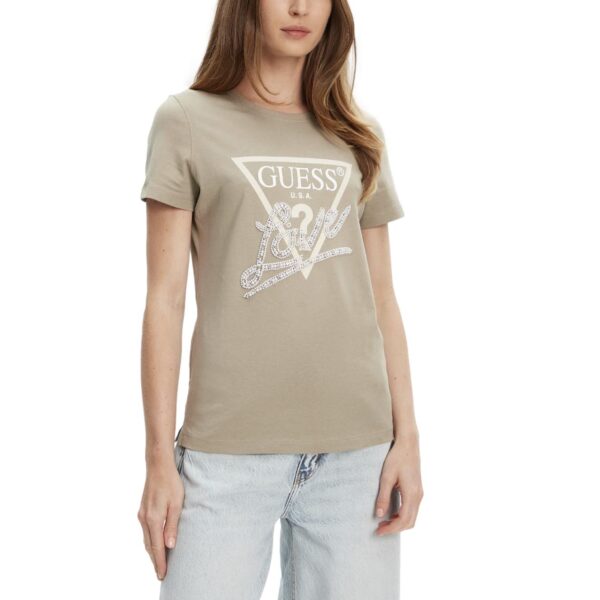 Γυναικείο T-shirt Guess love logo χακί