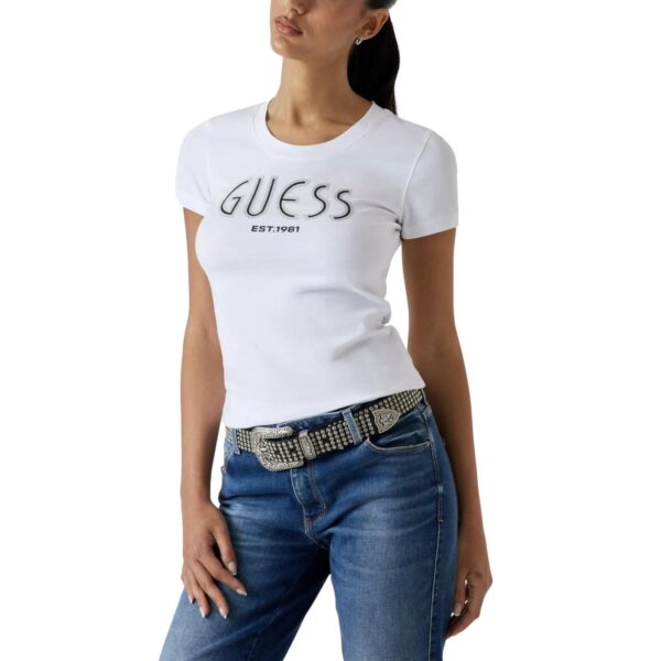 Γυναικείο T-shirt Guess logo strass λευκό