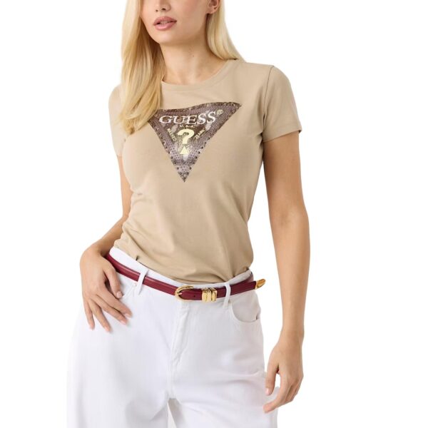 Γυναικείο T-shirt Guess Snake Triangle Tee μπεζ
