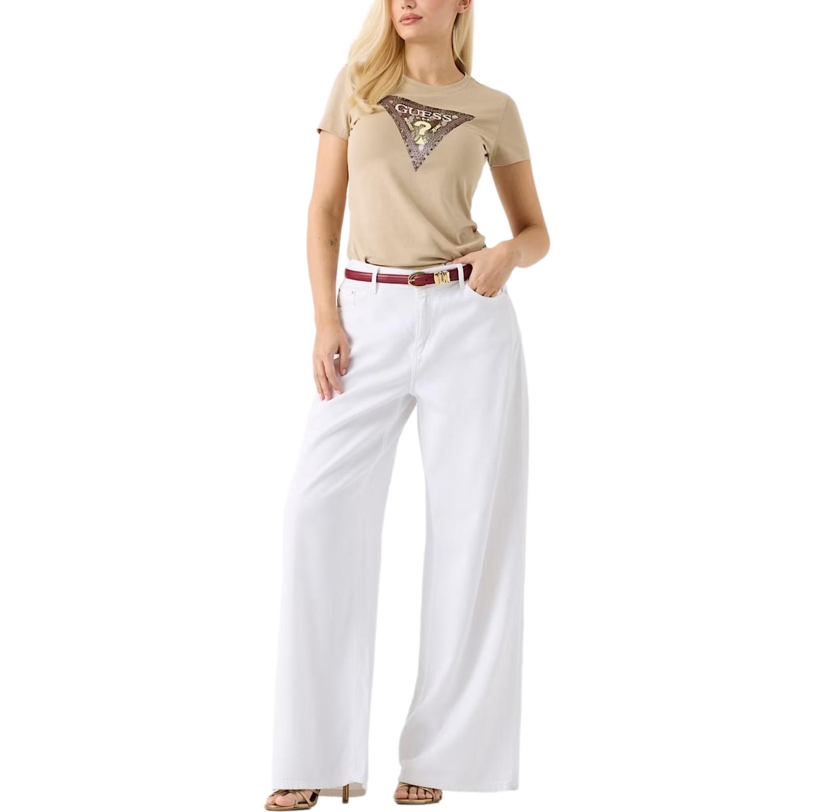 Γυναικείο T-shirt Guess Snake Triangle Tee μπεζ - Image 3