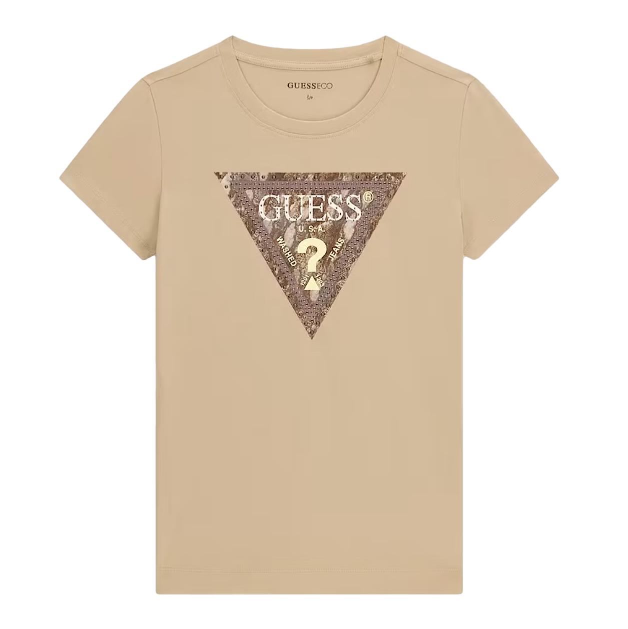 Γυναικείο T-shirt Guess Snake Triangle Tee μπεζ - Image 5