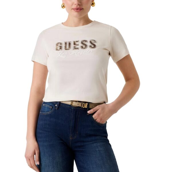 Γυναικείο T-shirt Guess Snake Script Tee κρεμ