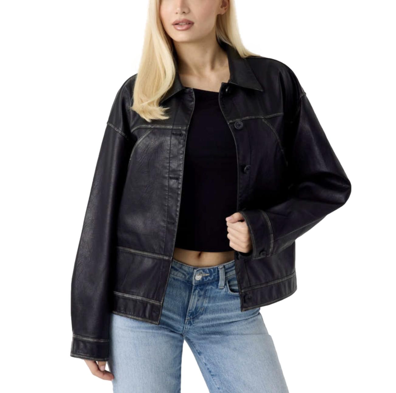 Γυναικείο Jacket Guess Denise Tokyo eco-leather μαύρο