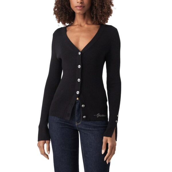 Ζακέτα Γυναικεία Guess Ellie rib v neck μαύρη